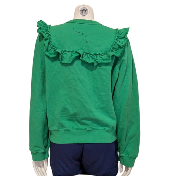 Clare V Ruffled Sweatshirt Kelly Green Size Large - Picture 2 of 10